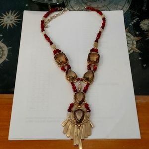 Red beaded garnet and yellow necklance